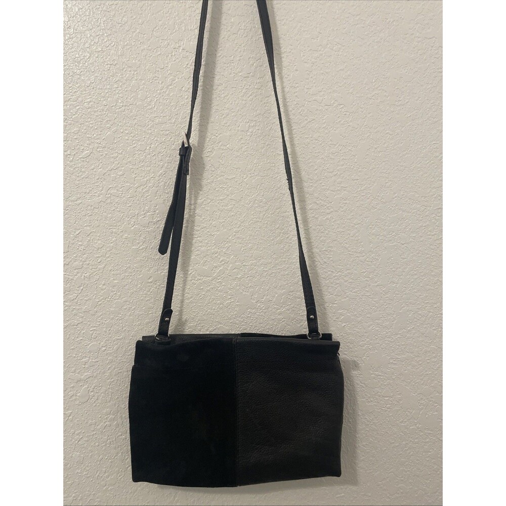 ZARA 100% Leather Suede Crossbody Handbag Black Classic Bag Preppy